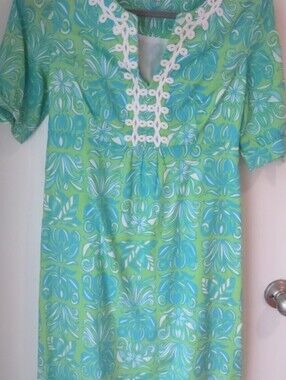 Lilly Pulitzer High-Waist Shift Dress Blue Ibiza Tropical Lace Cotton